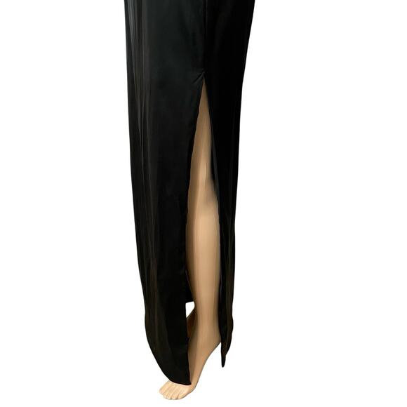 House Of CB Filomena Satin Maxi Dress Medium Black Side Slit Fitted Formal - Picture 4 of 11